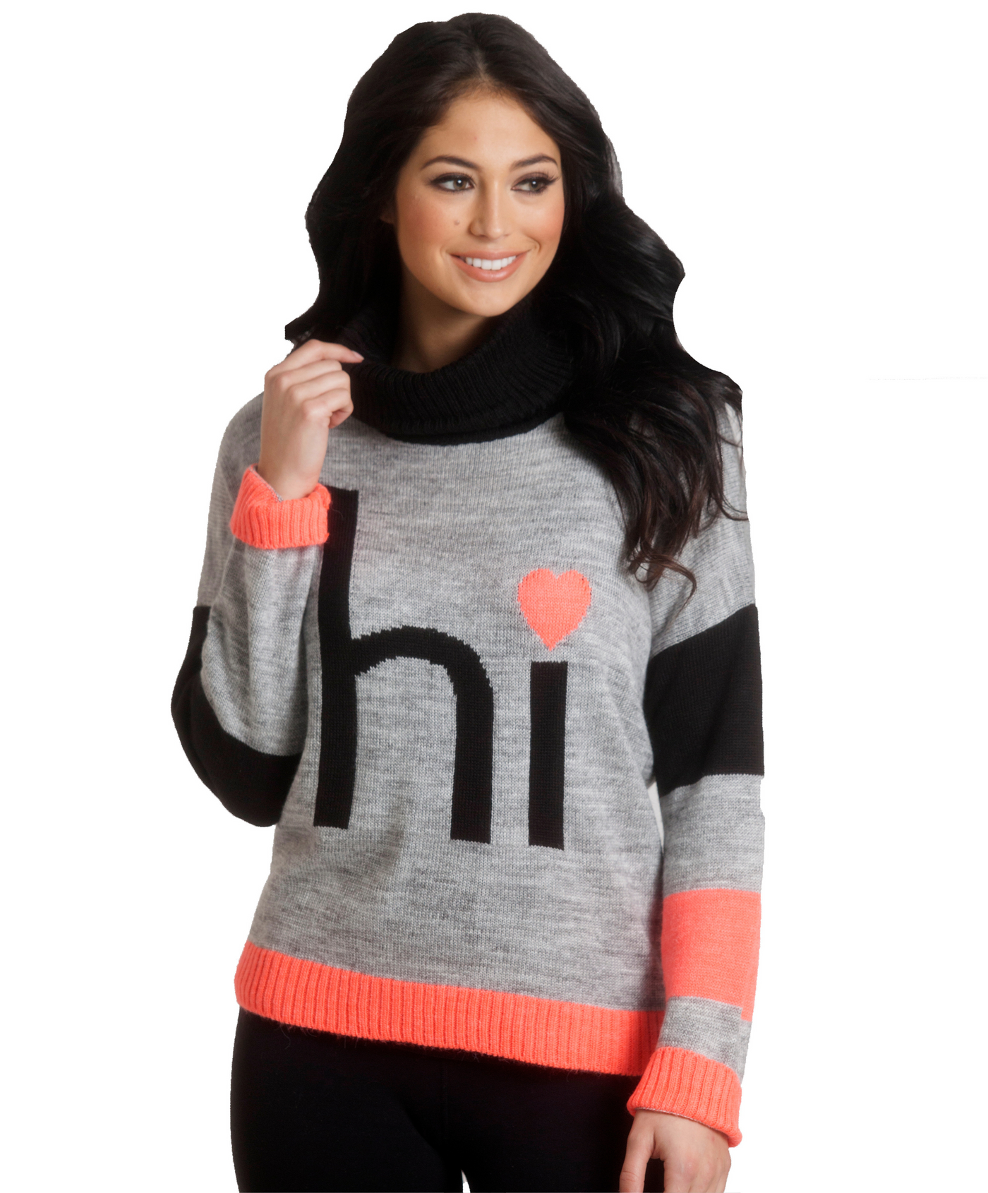 "Hi" Cowl Neck Sweater