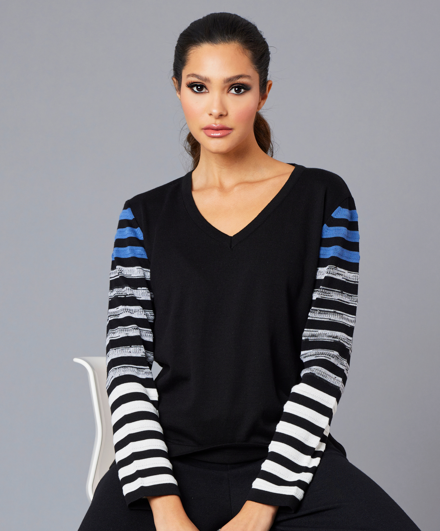 Stripe Sleeve V-Neck Top