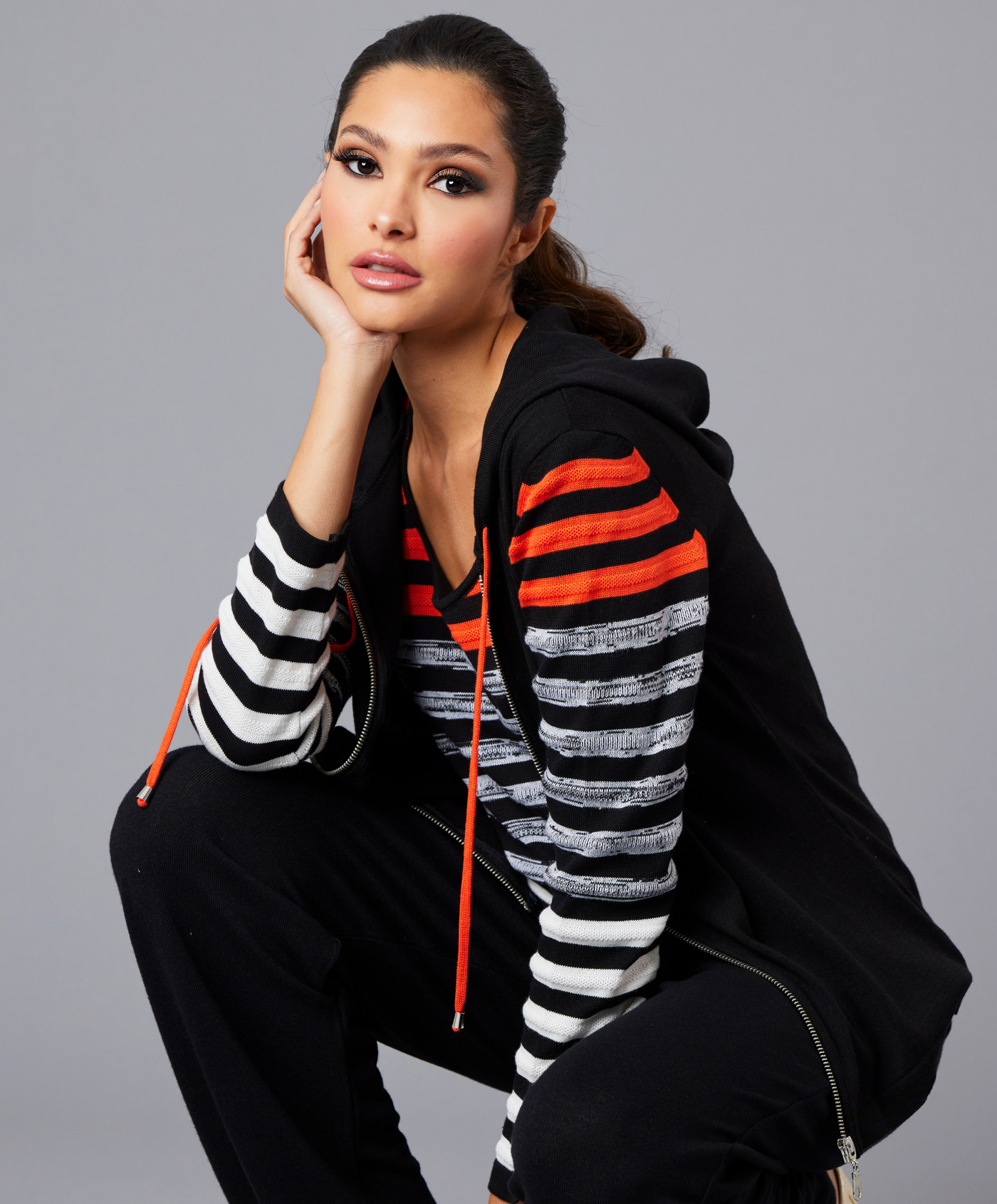 Stripe Sleeve Zip Hoodie