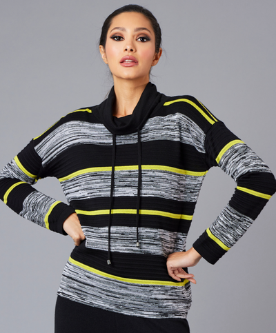 Stripe Drawstring Cowl Neck Top