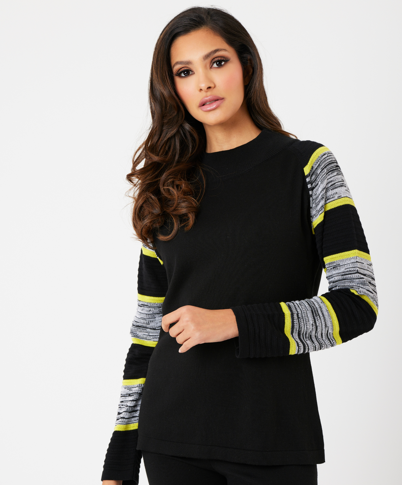 Stripe Sleeve Mock Neck Top