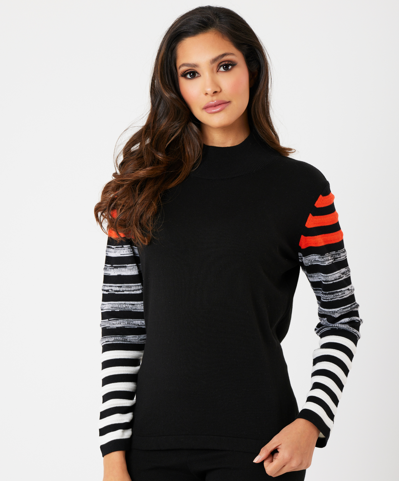 Stripe Sleeve Mock Neck Top