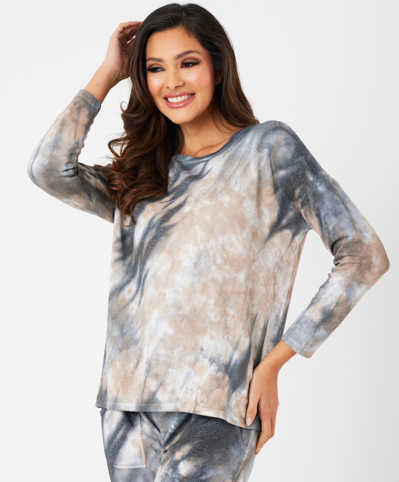 Marble Wash Long Sleeve Scoop Neck