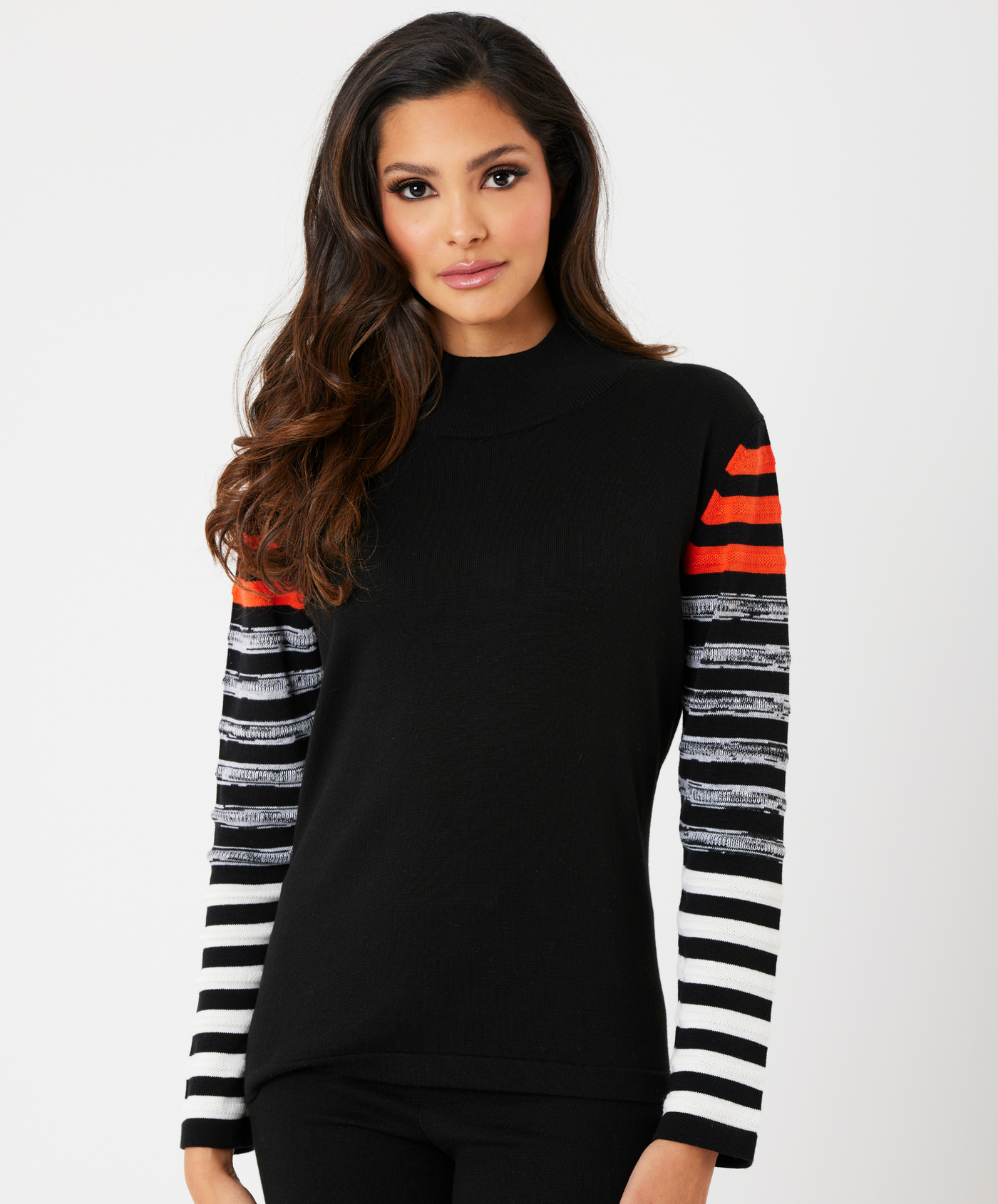 Stripe Sleeve Mock Neck Top