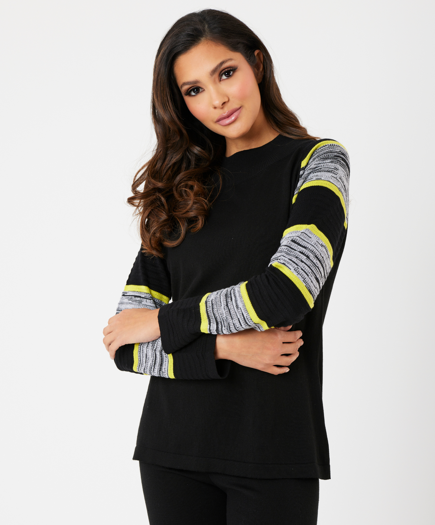 Stripe Sleeve Mock Neck Top