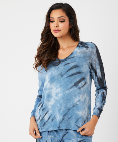 Marble Wash Long Sleeve V-Neck