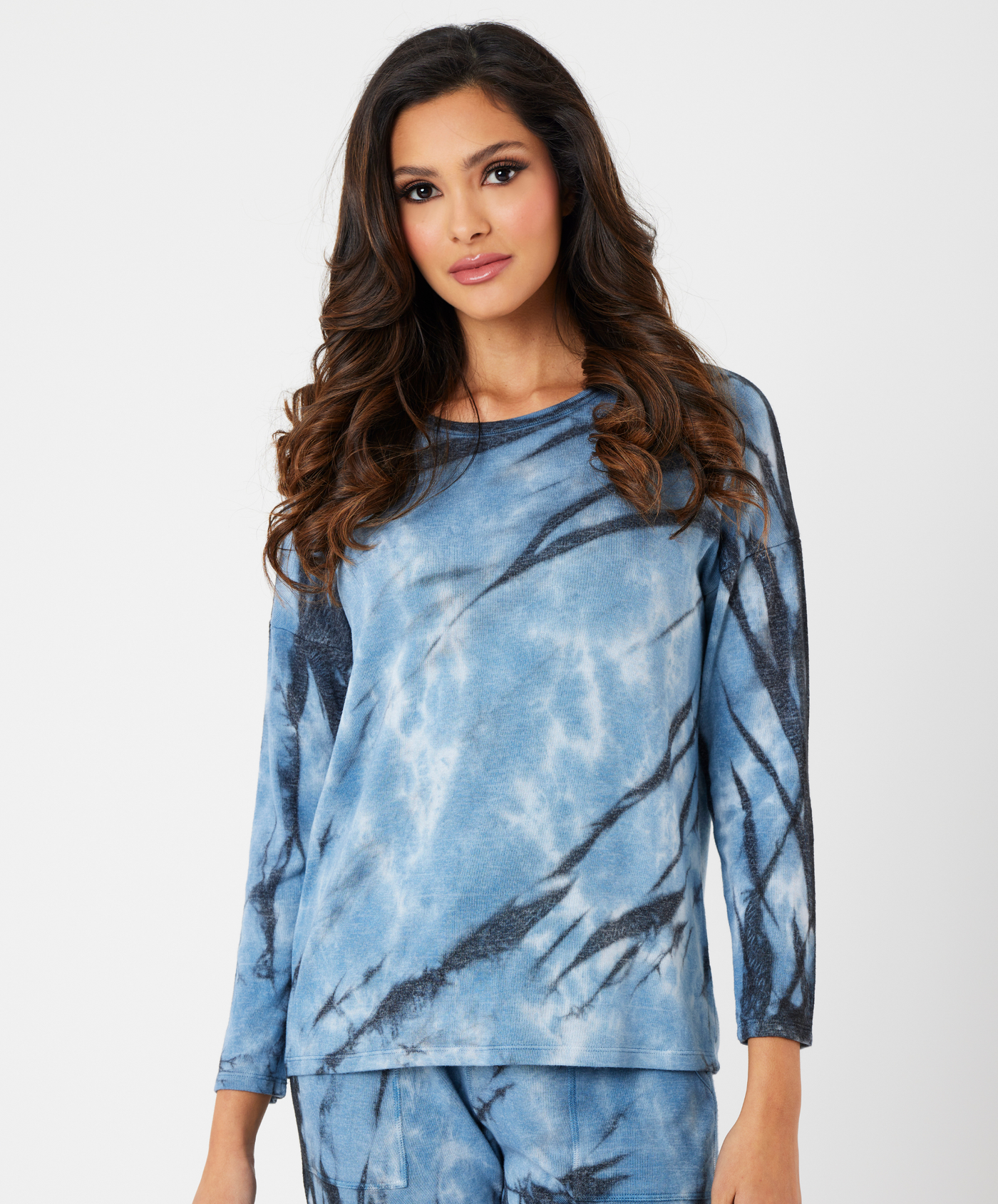 Marble Wash Long Sleeve Scoop Neck