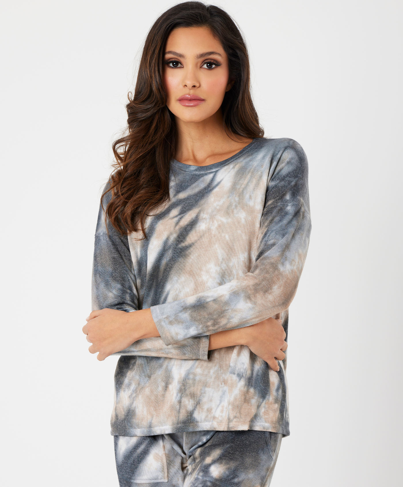 Marble Wash Long Sleeve Scoop Neck