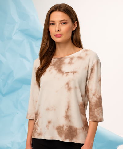Tie Dye 3/4 Sleeve Scoop Neck