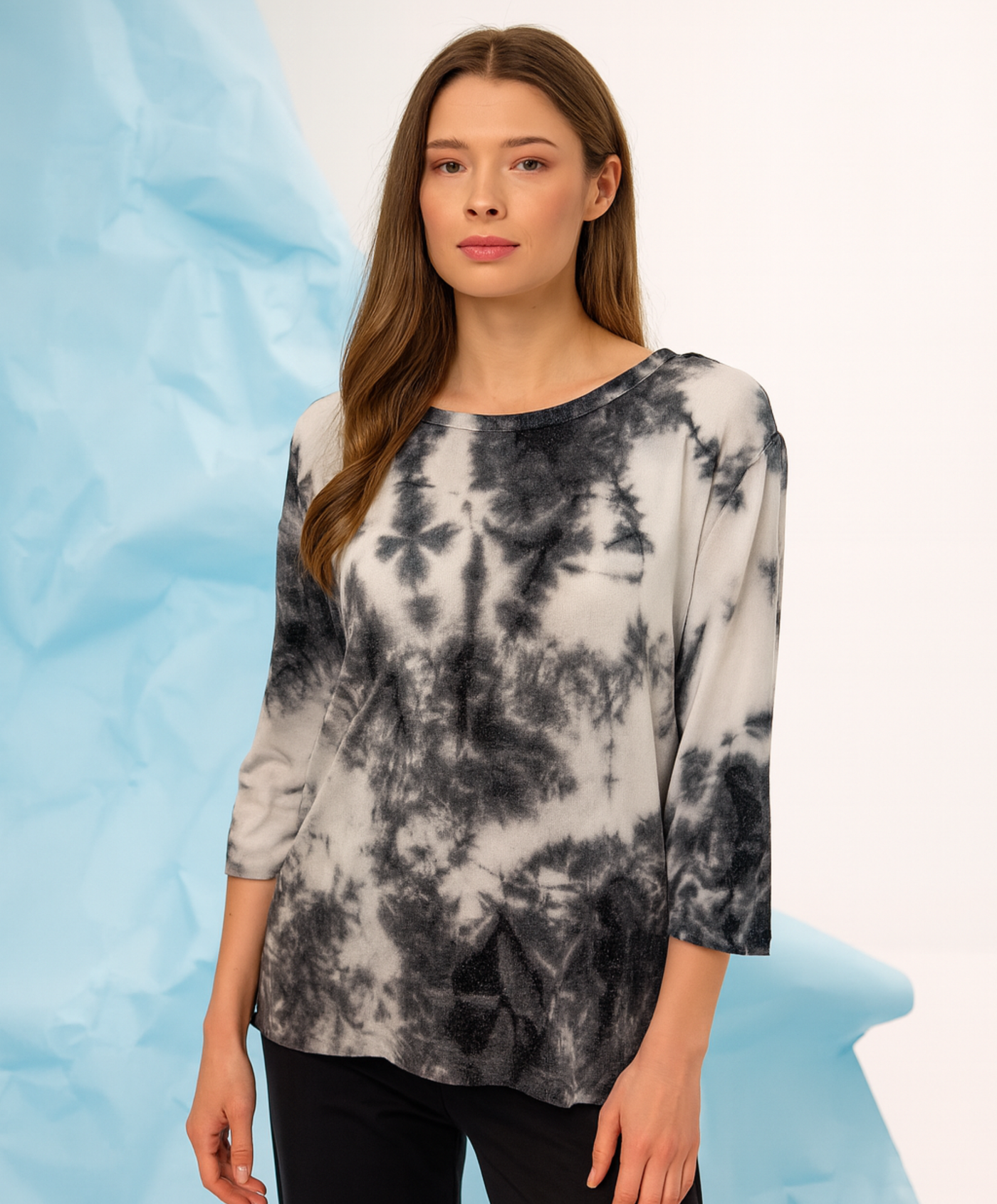 Tie Dye 3/4 Sleeve Scoop Neck