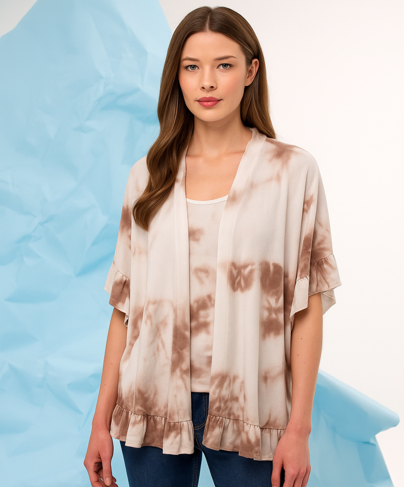 Tie Dye O/S Ruffle Trim Shawl