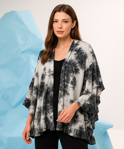 Tie Dye O/S Ruffle Trim Shawl