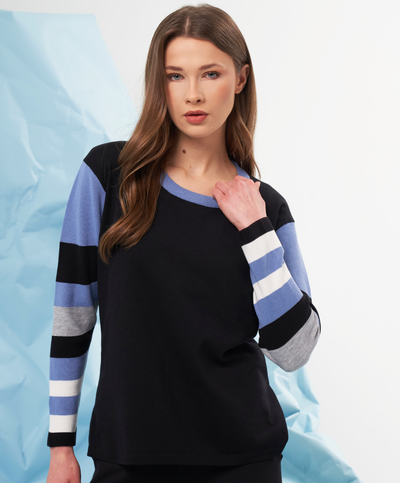 Color Block Sleeve Scoop Neck