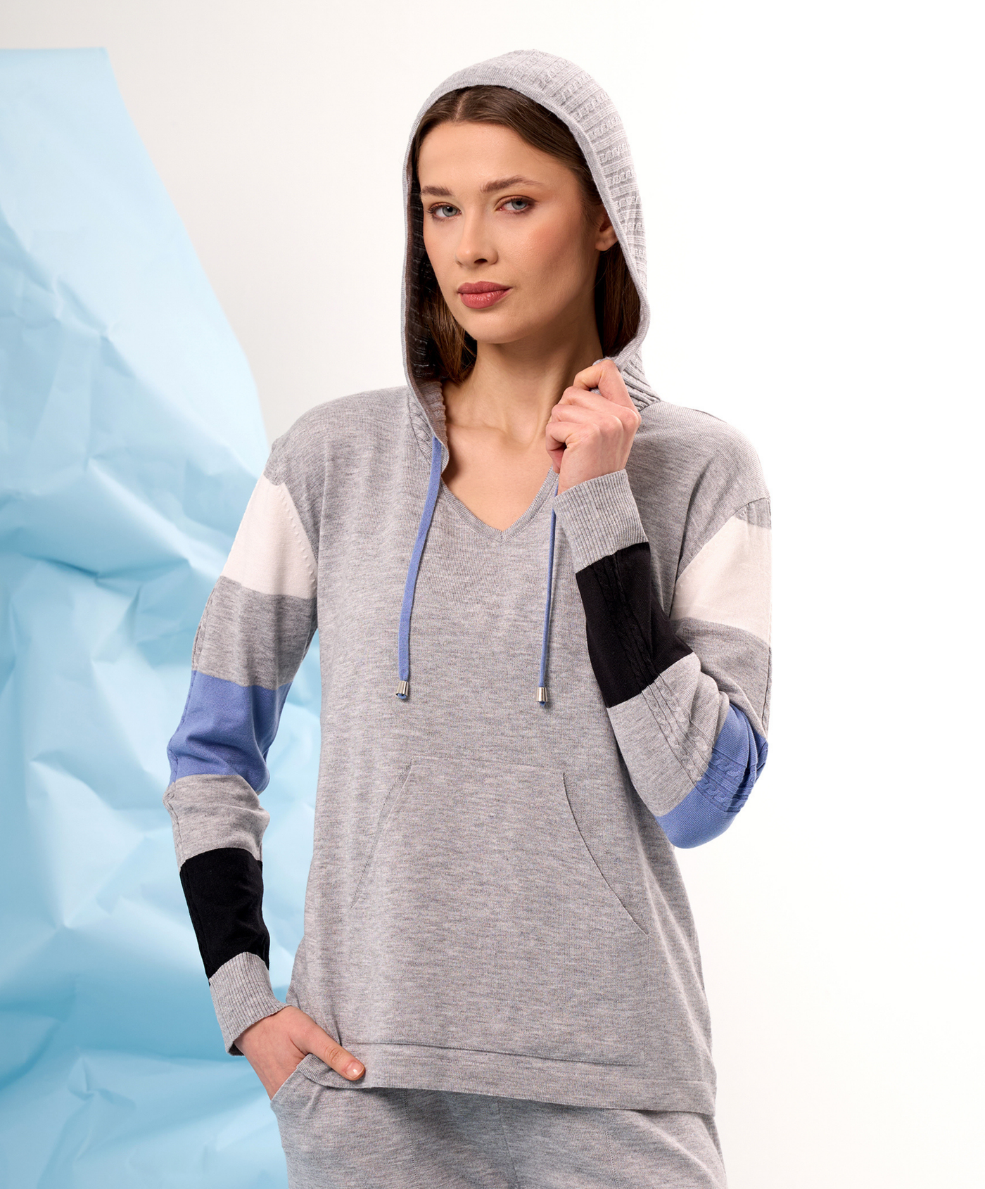 V-Neck Color Block Hoodie
