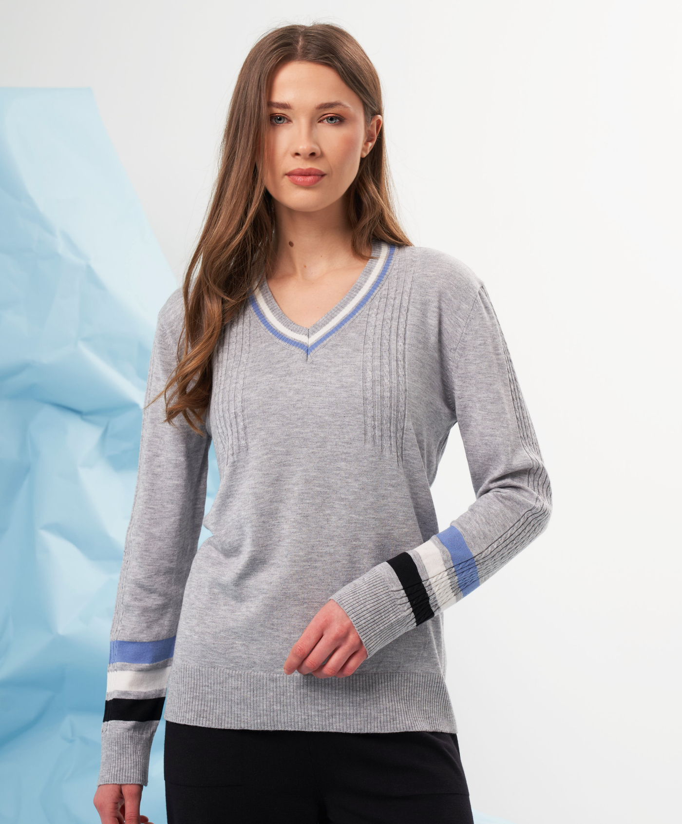 Color Block Sleeve V-Neck