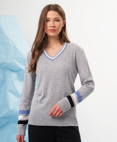 Color Block Sleeve V-Neck