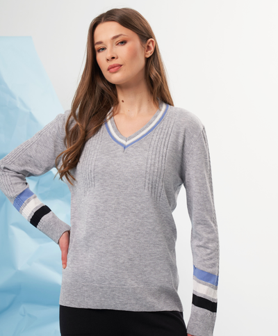 Color Block Sleeve V-Neck