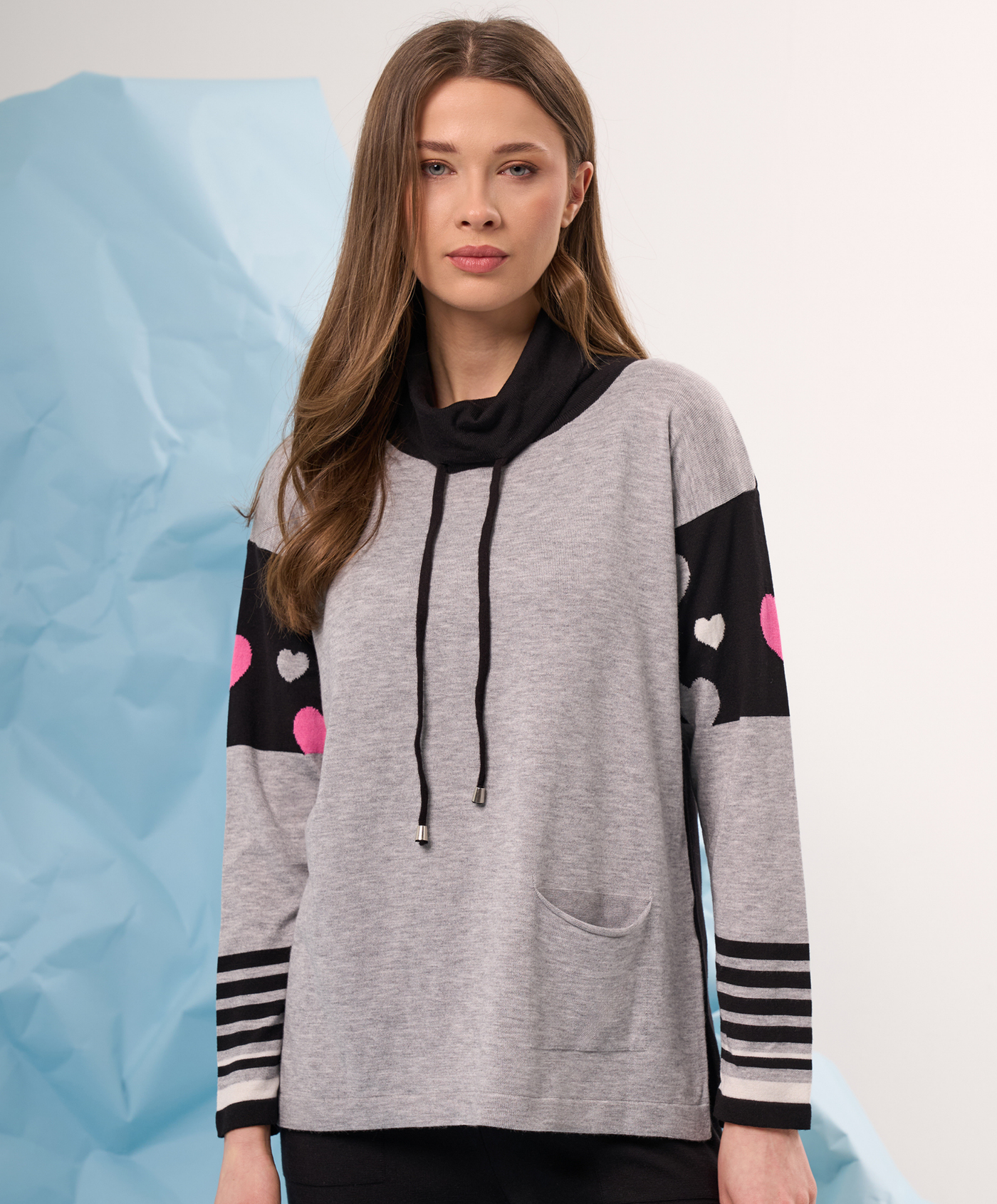 Heart Detail Cowl Neck