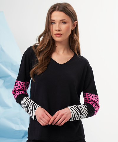 Animal Print Sleeve V-Neck