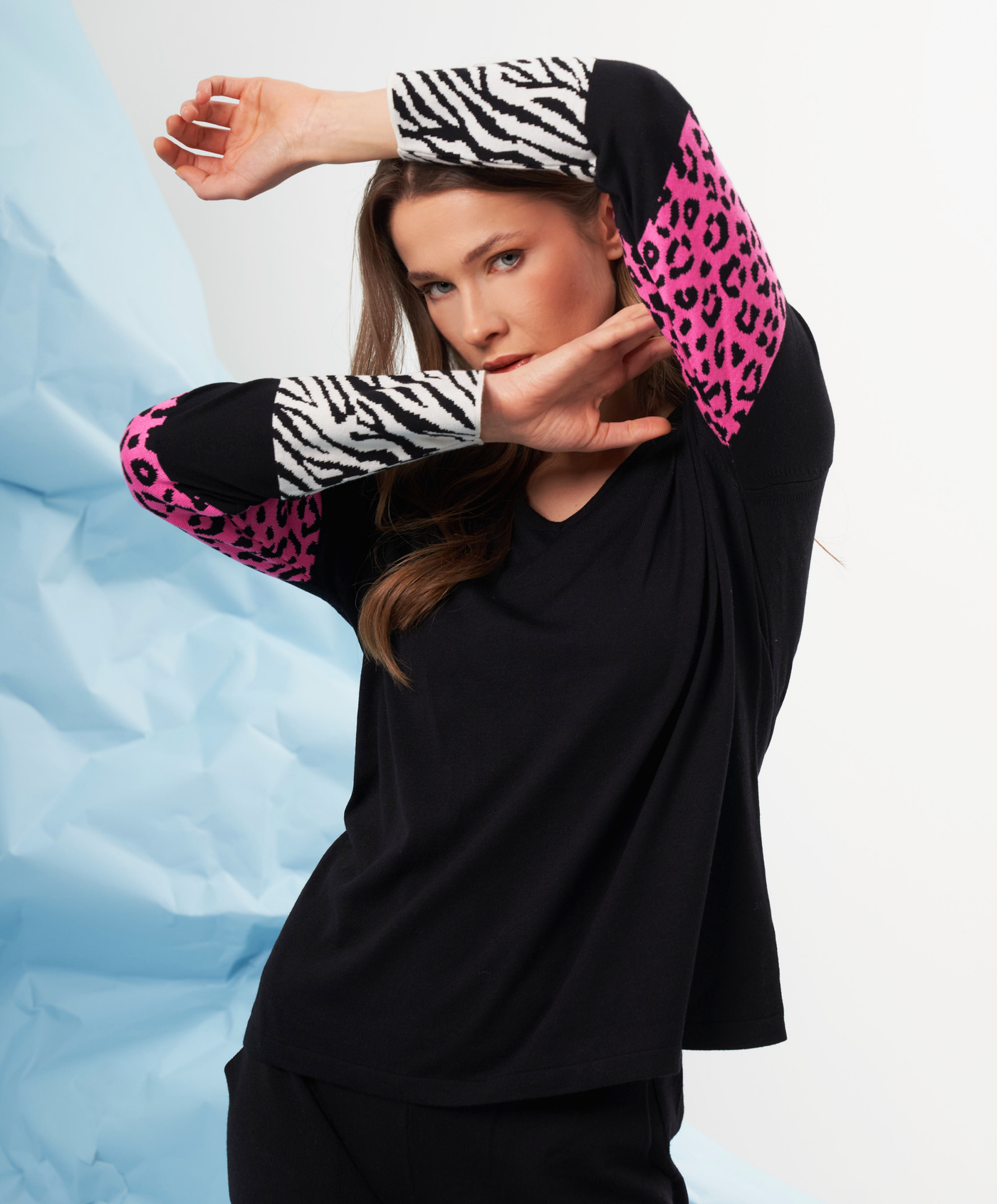 Animal Print Sleeve V-Neck