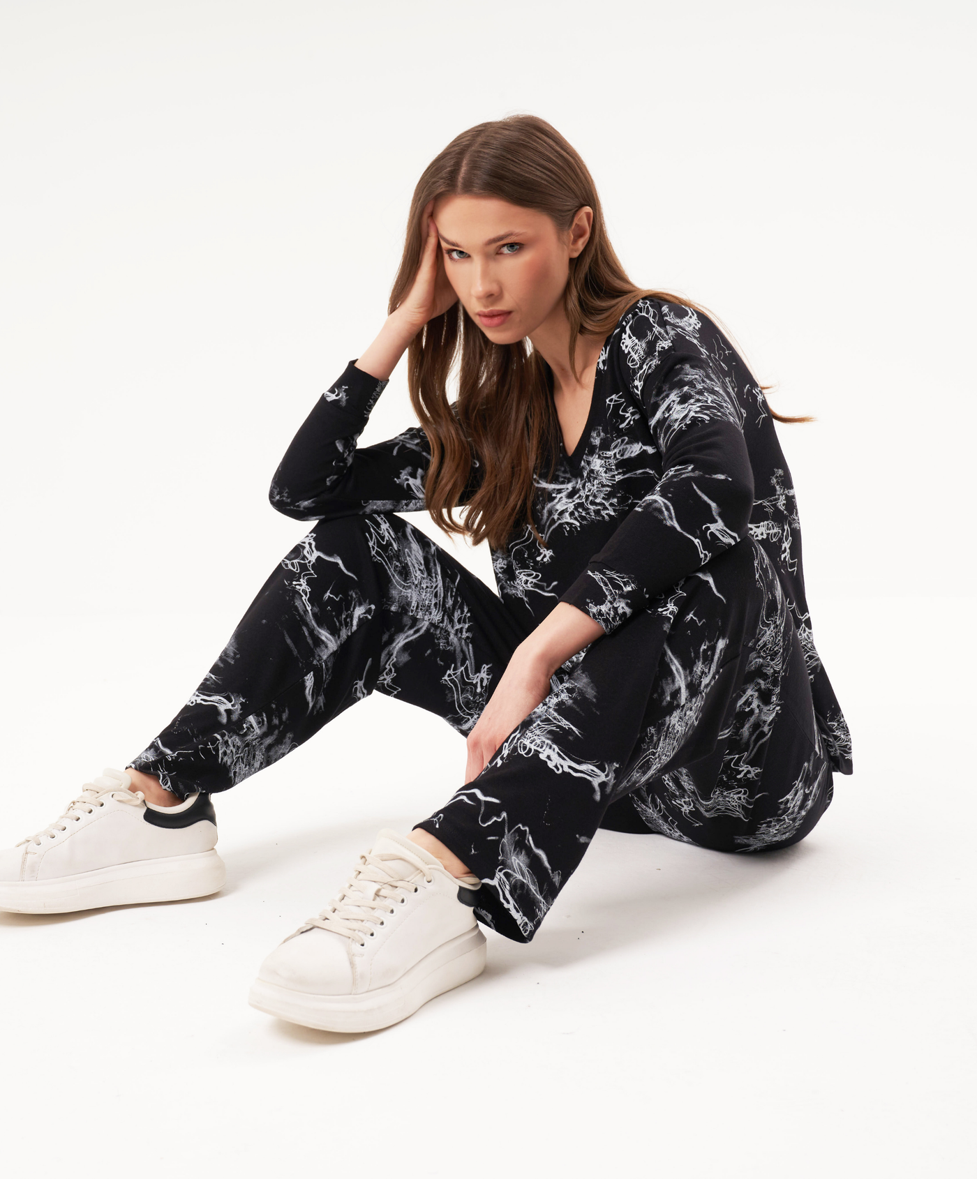 Abstract Print V-Neck