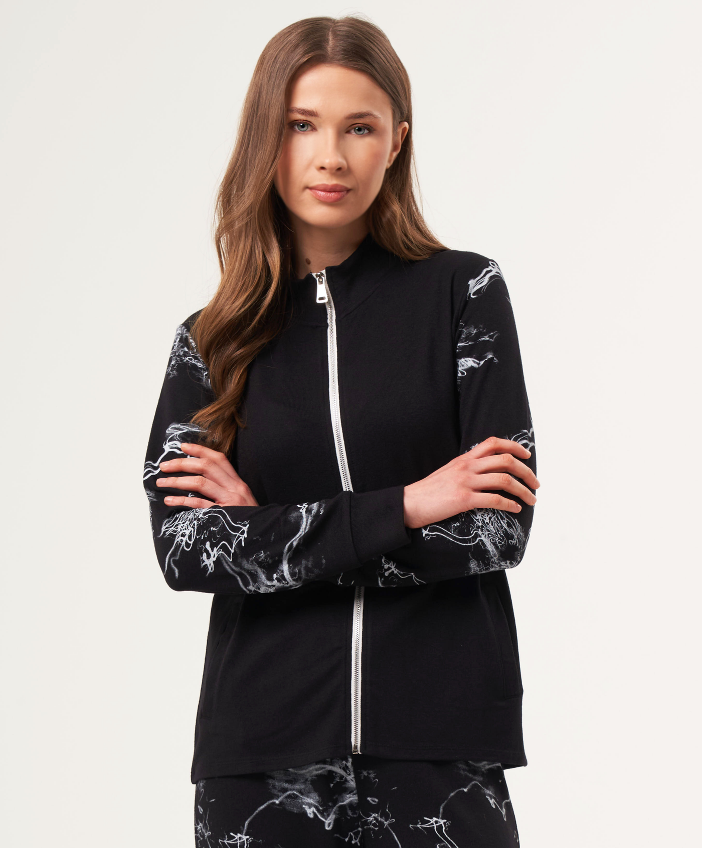 Abstract Print Zip Up Bomber Jacket