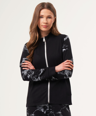 Abstract Print Zip Up Bomber Jacket