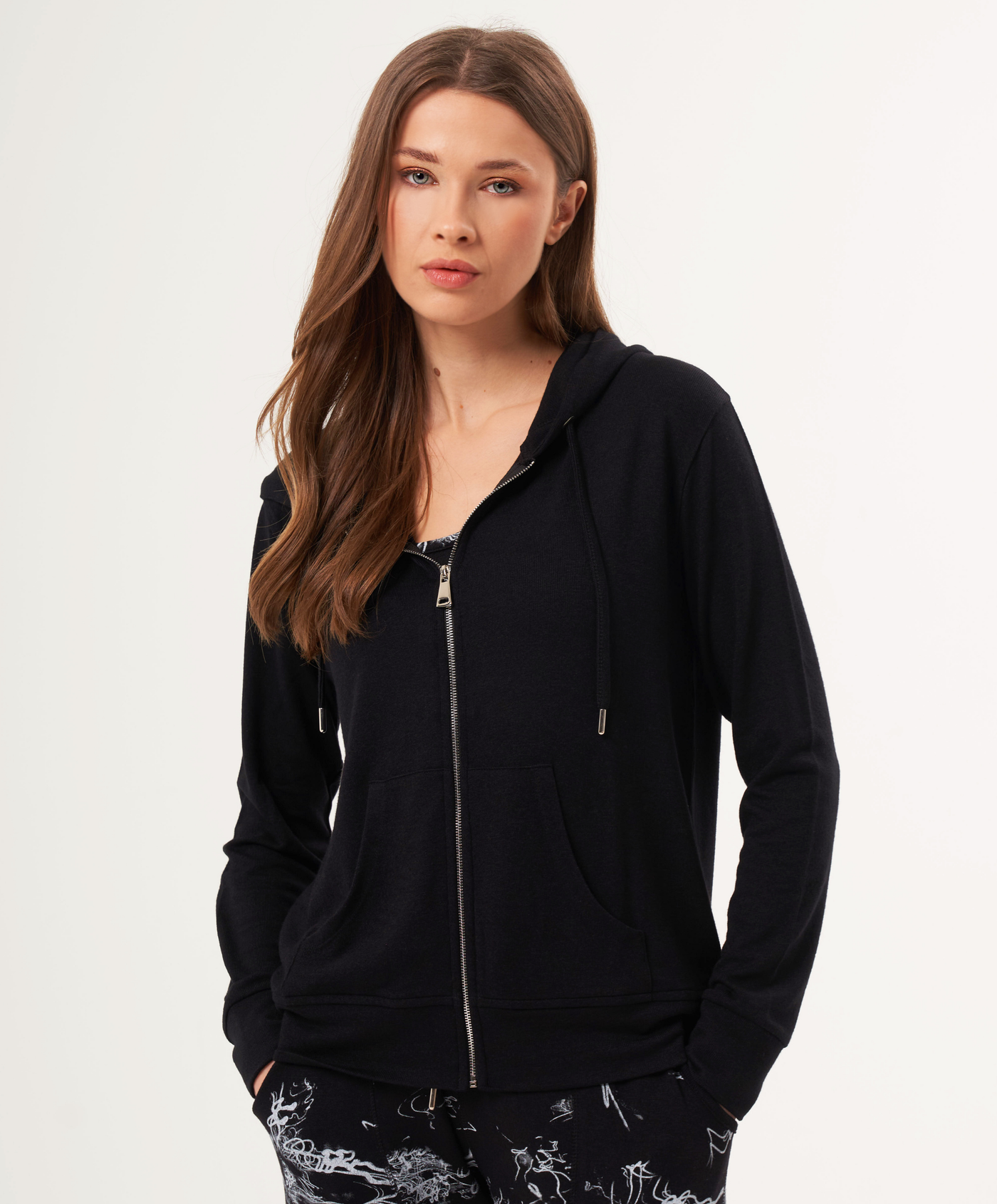 Abstract Print Zip Up Hoodie