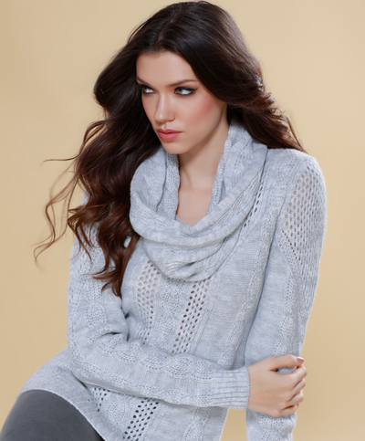 Juliana Cable Knit Sweater Attach Scarf