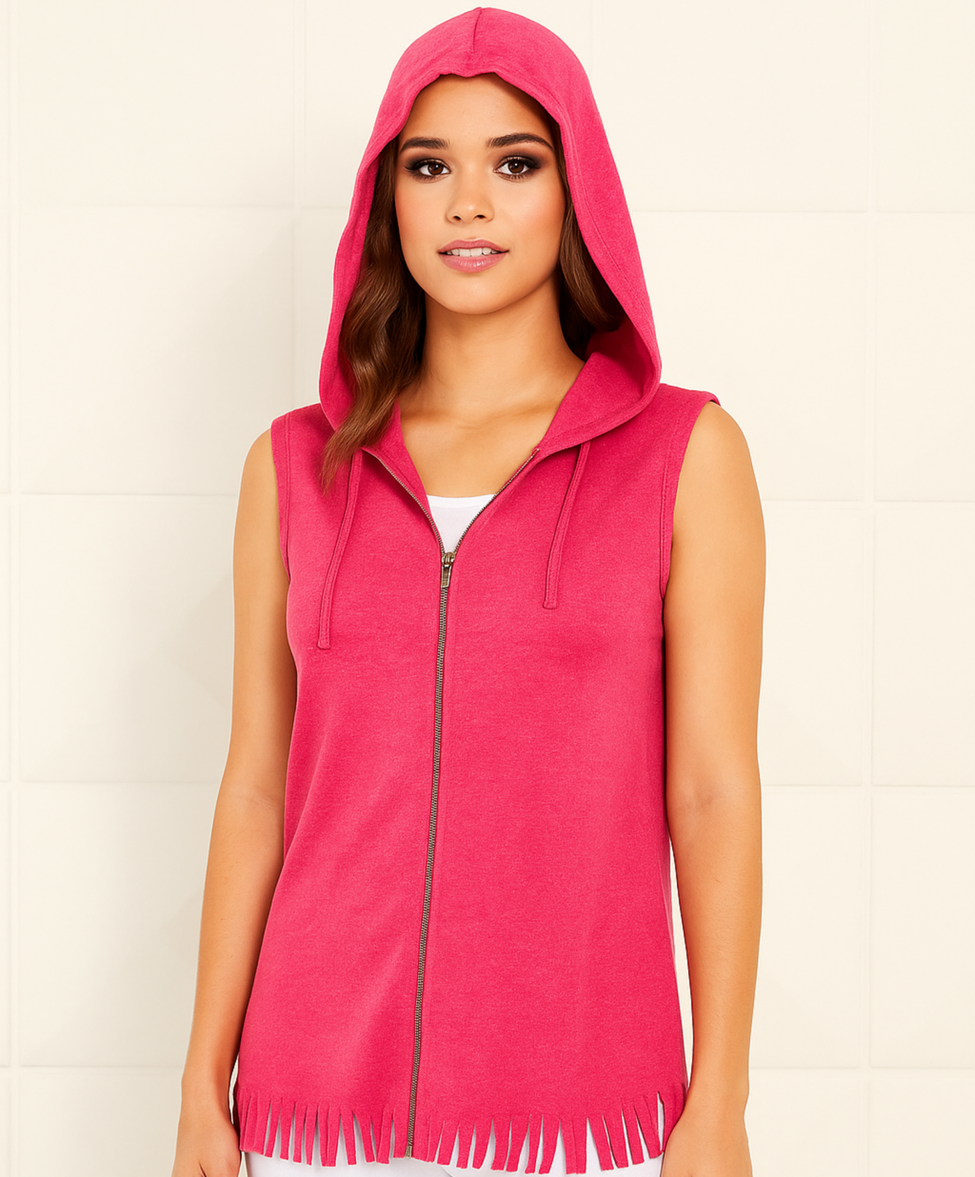 Soft Stretch Hooded Fringe Vest