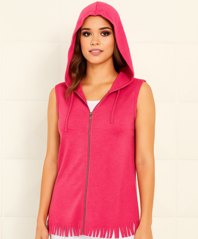 Soft Stretch Hooded Fringe Vest