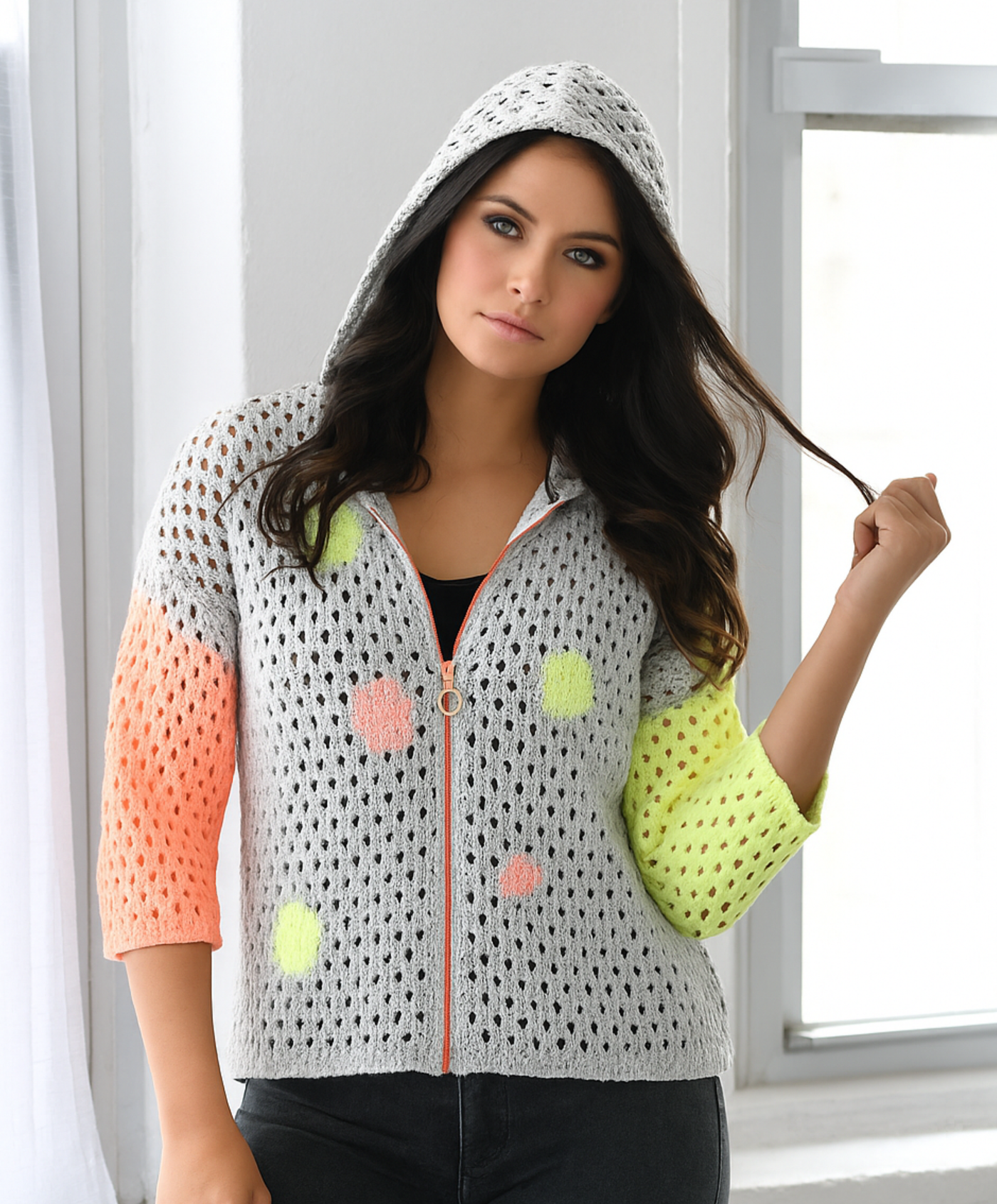 Cárdigan con cremallera y croché Daisy Bubbles