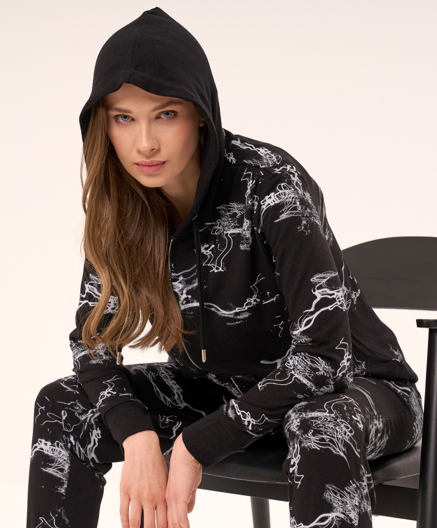 Abstract Print Zip Up Hoodie