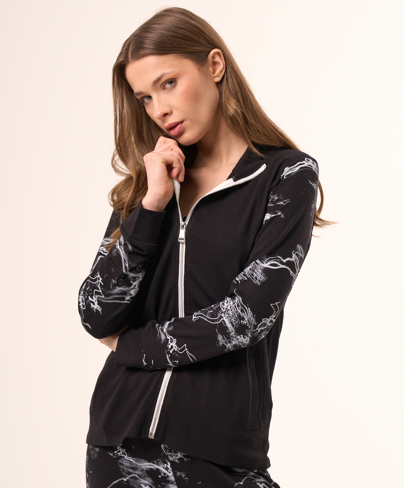 Abstract Print Zip Up Bomber Jacket