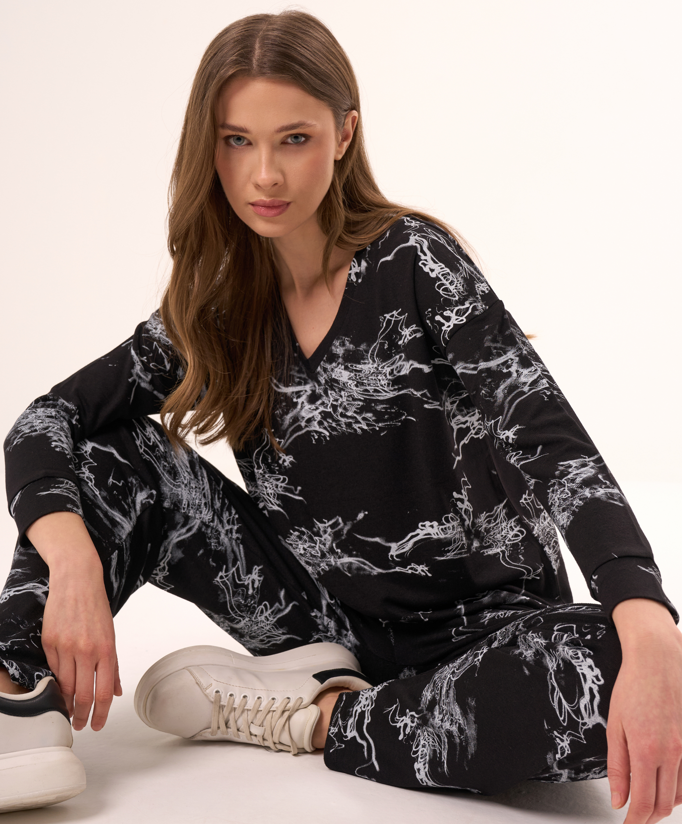 Abstract Print V-Neck